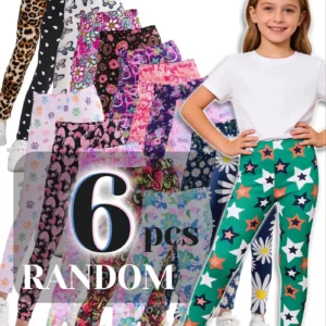 Random 6pcs Girls Stretchy Tight Pants Mix Designs Fashionable Children Flowers Prints Leggings New Year School Clothing Legging